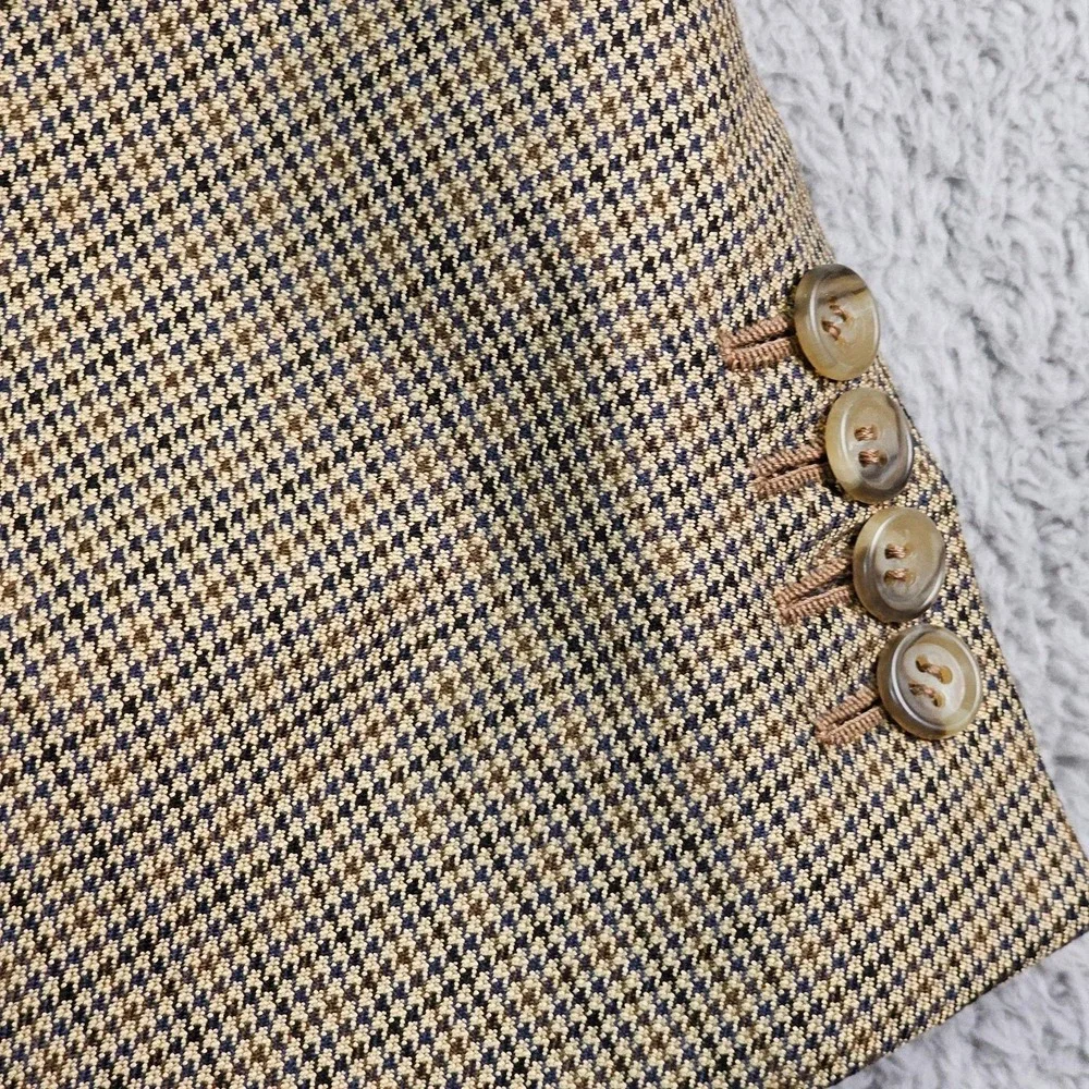 Jos. A. Bank Sport Coat Mens 48L Brown Check Silk Wool Signature Gold Blazer